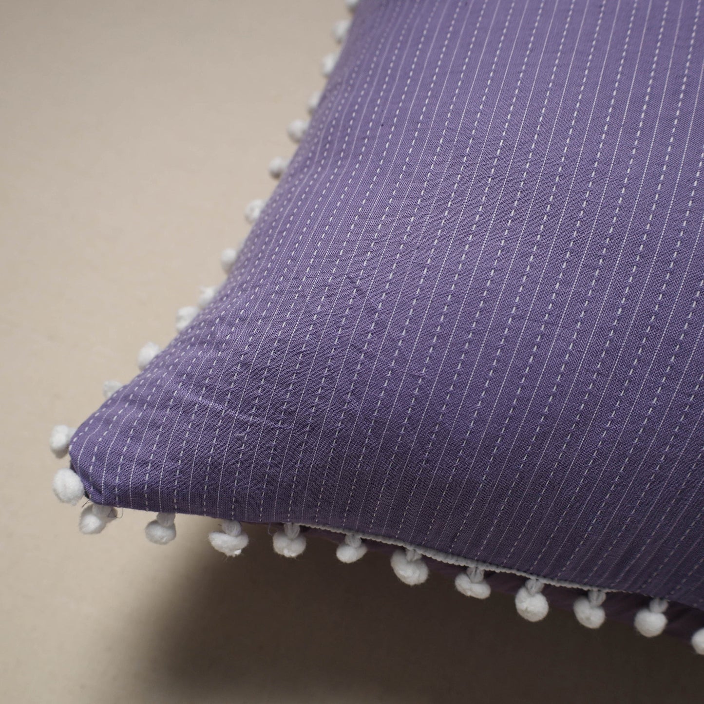 Running stitch plain cotton cushion cover 12 - handcrafted