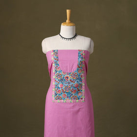 Purple Running Stitch Plain Cotton Unstitched Kurta Material