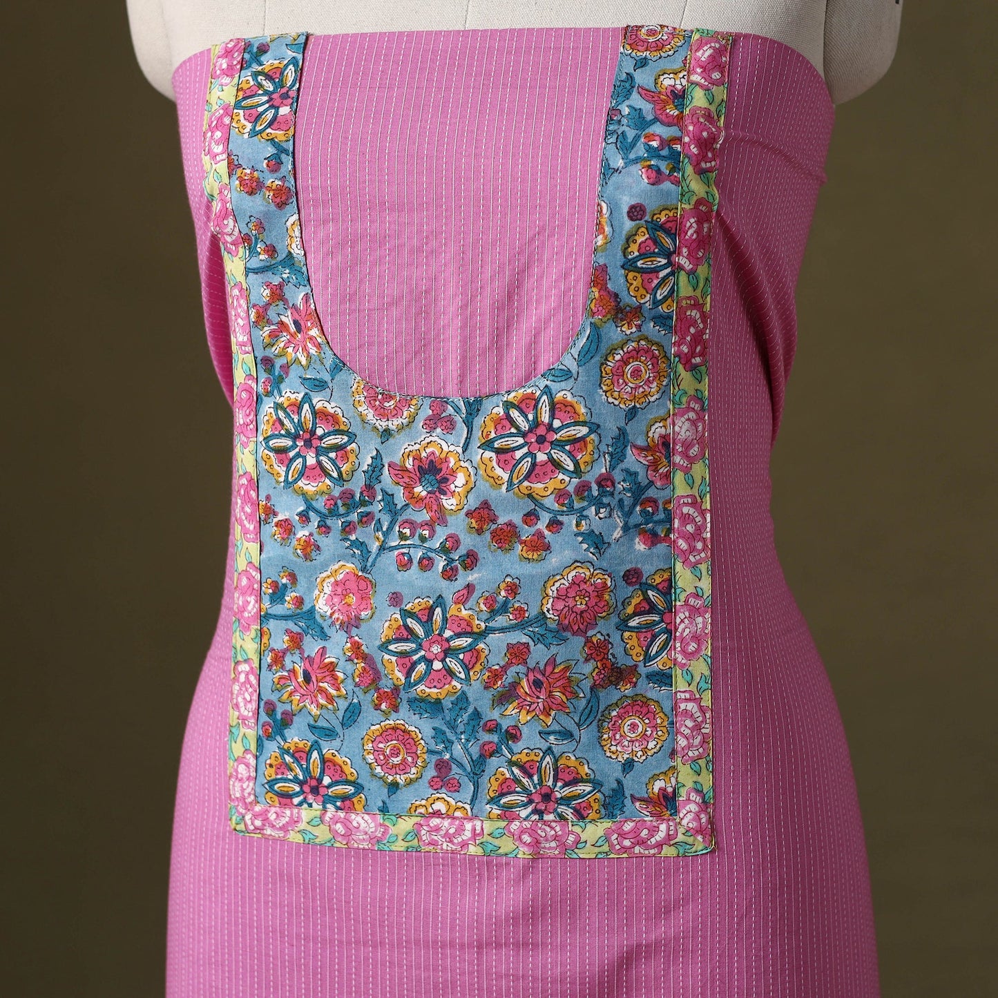 Purple Running Stitch Plain Cotton Unstitched Kurta Material