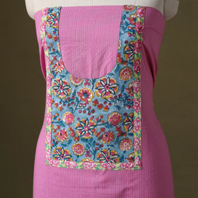 Purple Running Stitch Plain Cotton Unstitched Kurta Material