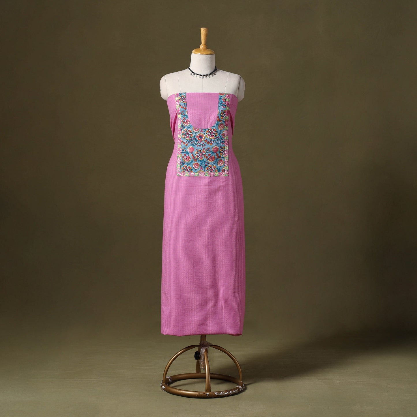 Purple Running Stitch Plain Cotton Unstitched Kurta Material