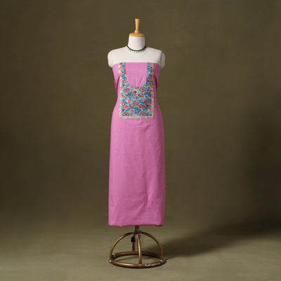 Purple Running Stitch Plain Cotton Unstitched Kurta Material