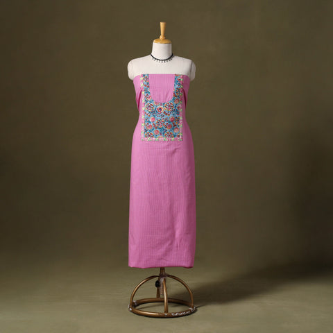 Purple Running Stitch Plain Cotton Unstitched Kurta Material