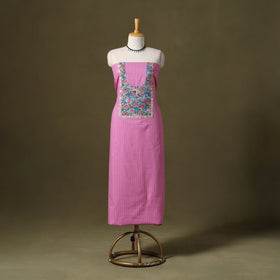 Purple Running Stitch Plain Cotton Unstitched Kurta Material