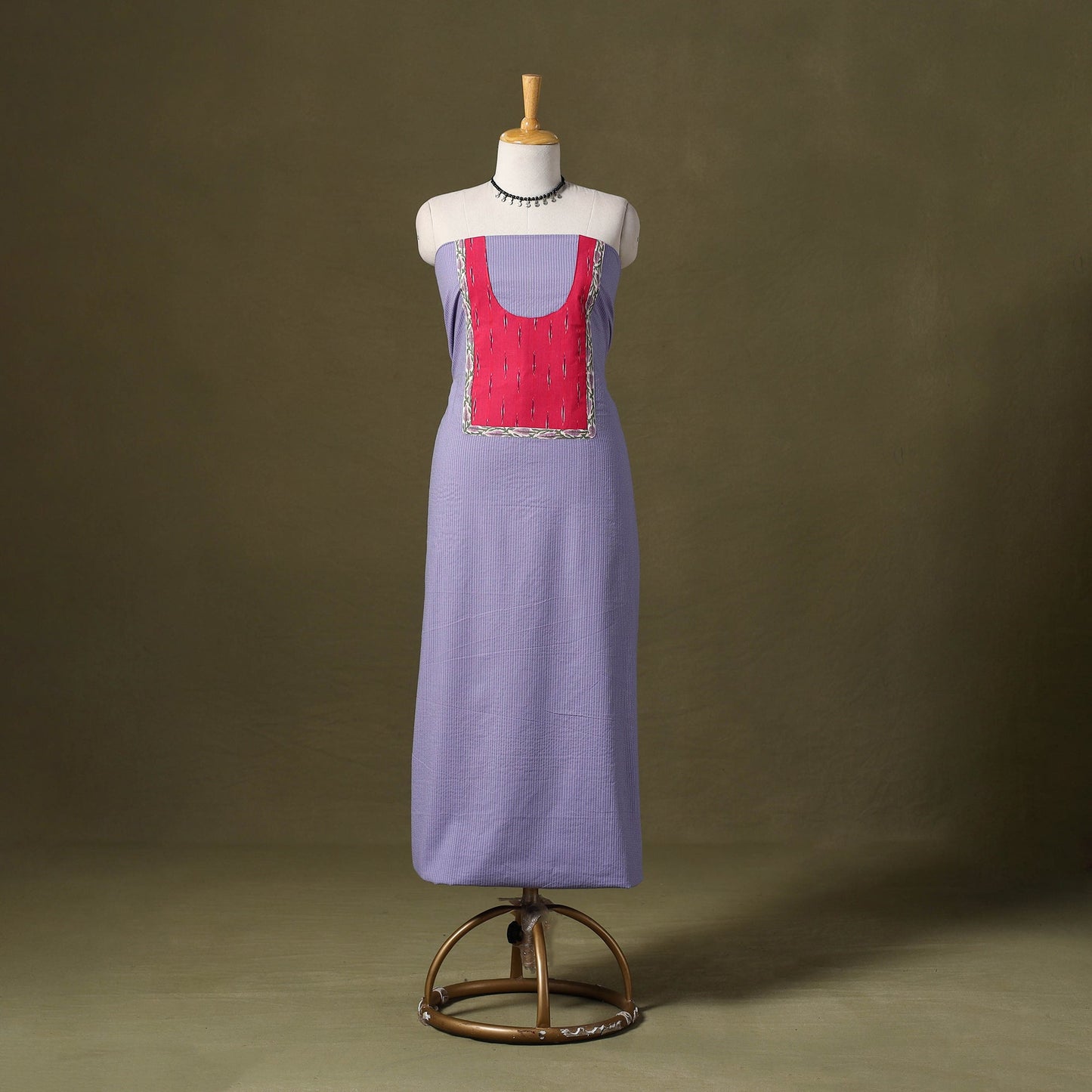 Purple Running Stitch Plain Cotton Unstitched Kurta Material