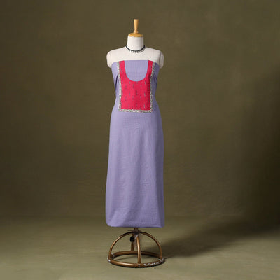 Purple Running Stitch Plain Cotton Unstitched Kurta Material