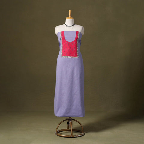 Purple Running Stitch Plain Cotton Unstitched Kurta Material