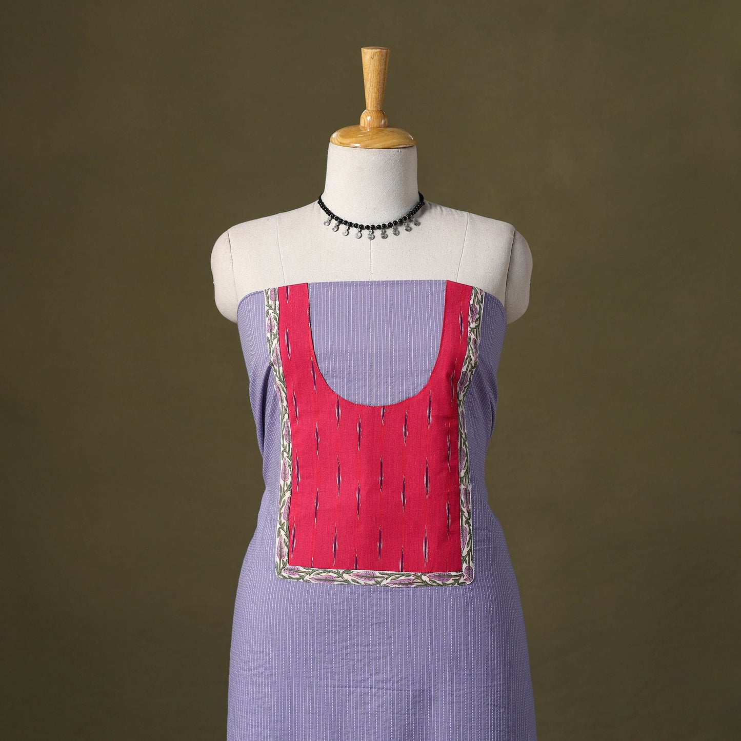 Purple Running Stitch Plain Cotton Unstitched Kurta Material