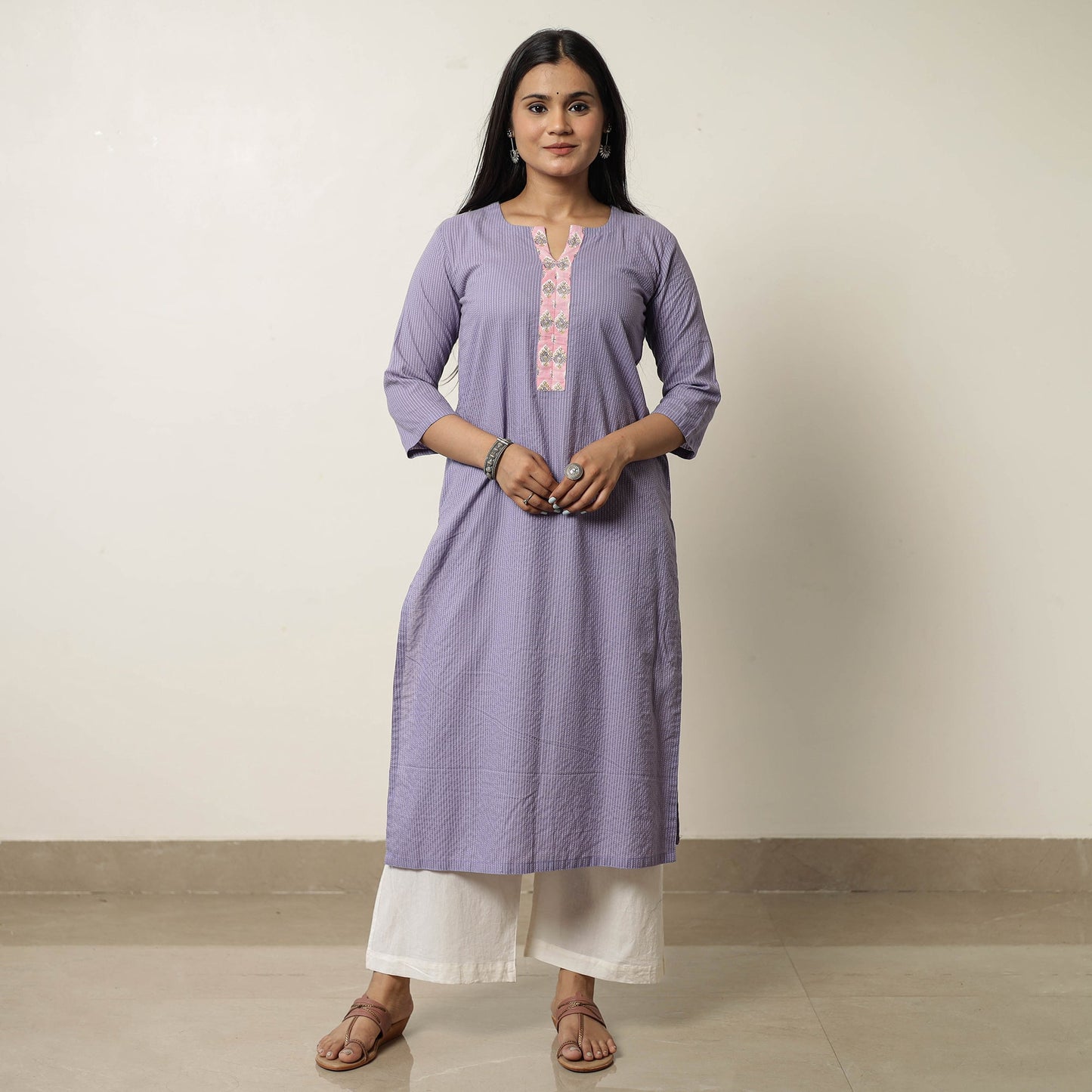 Buy iTokri Casuals - Running Stitch Pure Cotton Long Kurta 44 Online at iTokri.com