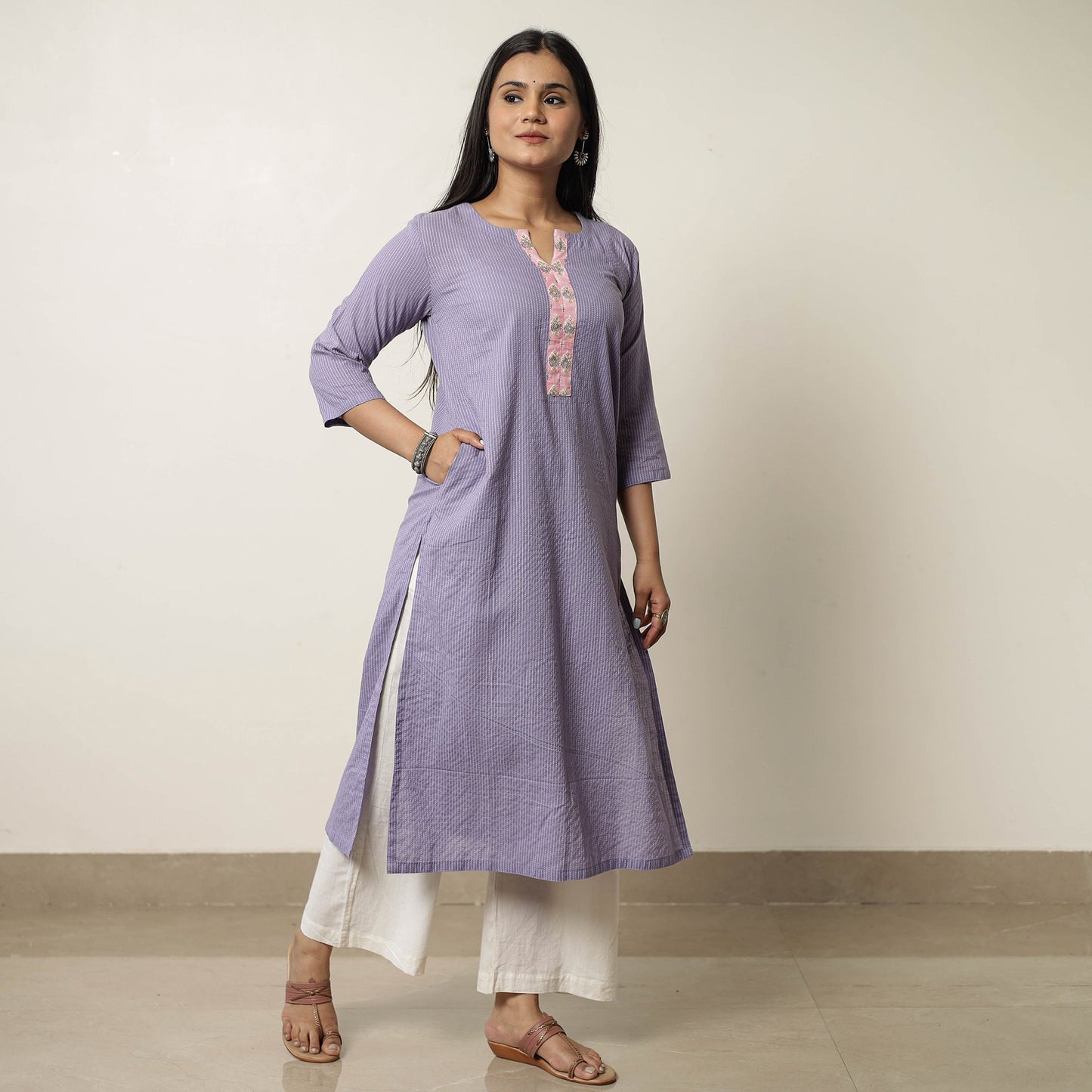 Buy iTokri Casuals - Running Stitch Pure Cotton Long Kurta 44 Online at iTokri.com
