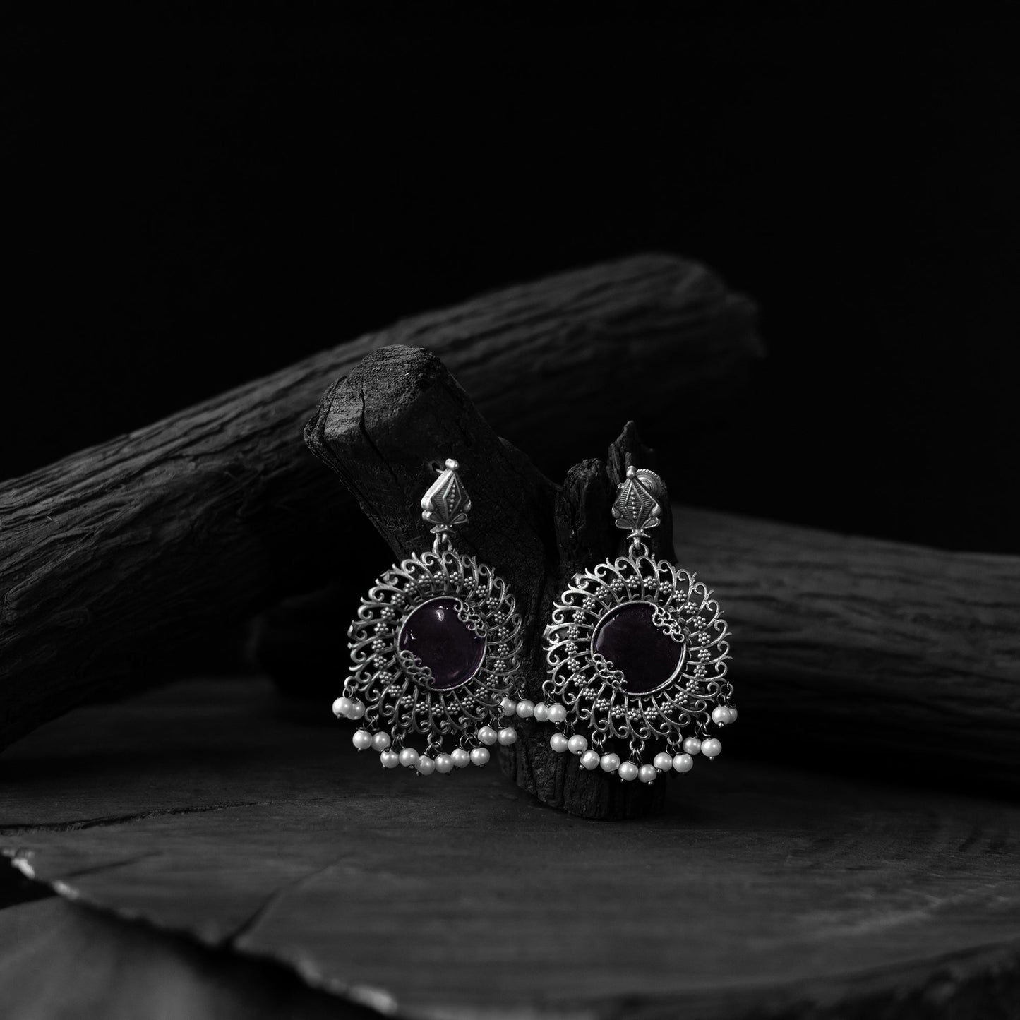 Purple - saanjh bela mandala oxidised earrings - handcrafted