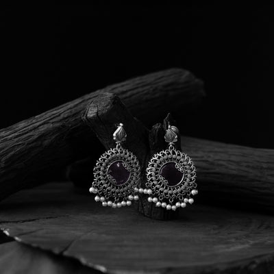 Purple - saanjh bela mandala oxidised earrings - handcrafted