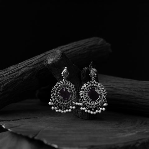 Purple - saanjh bela mandala oxidised earrings - handcrafted