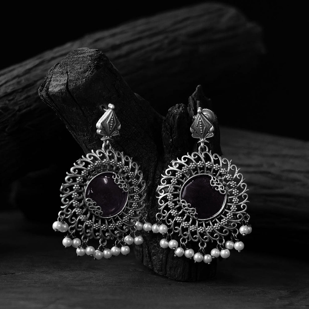 Purple - saanjh bela mandala oxidised earrings - handcrafted