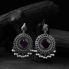 Purple - saanjh bela mandala oxidised earrings - handcrafted