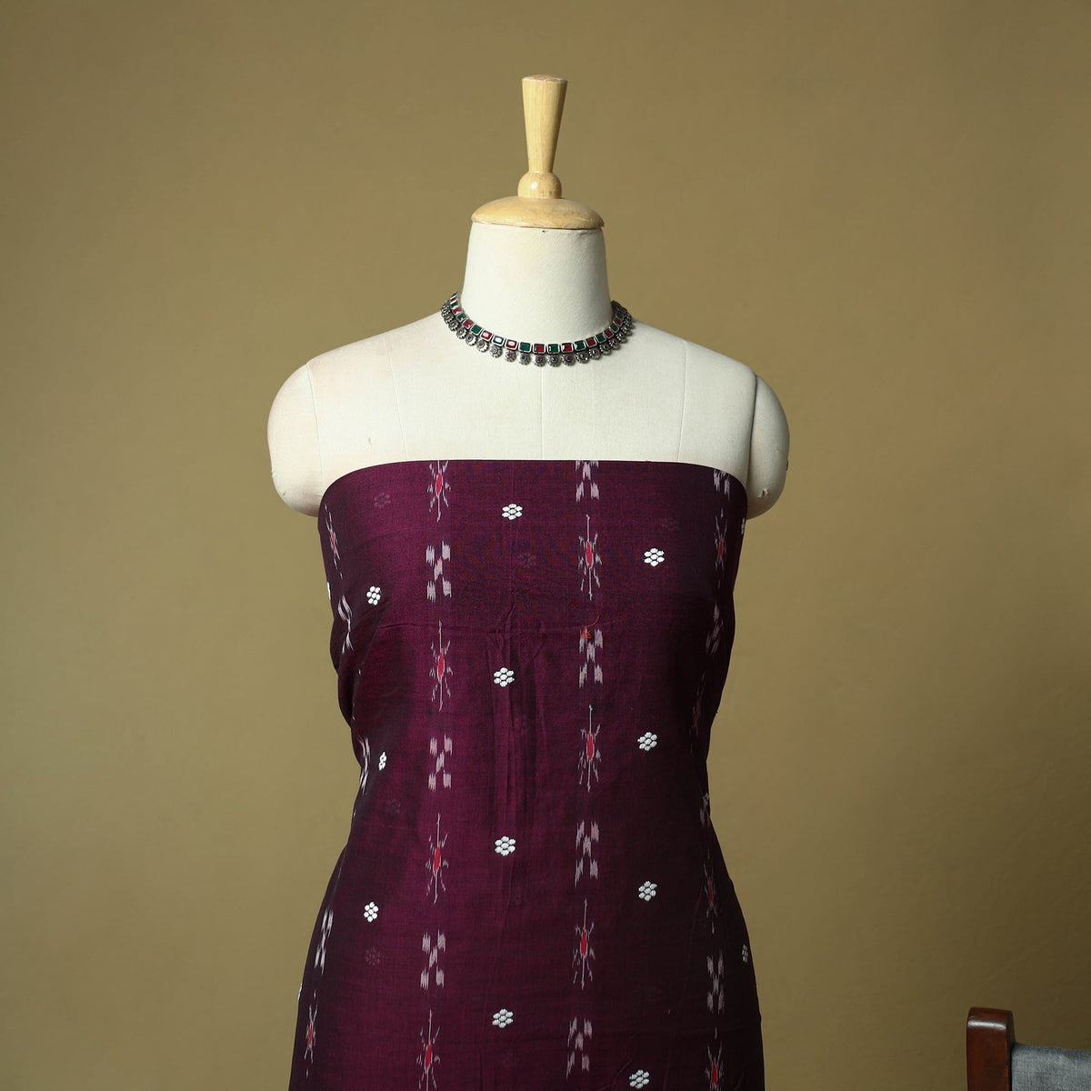 Sambalpuri ikat handloom embroidered cotton 3pc unstitched