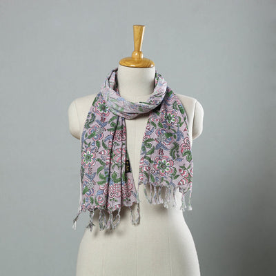 Buy Purple Sanganeri Block Print Cotton Stole with Tassels Online