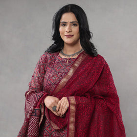Buy Sanganeri Block Printing Maheshwari Silk Kurta with Palazzo & Dupatta Set Online l iTokri.com