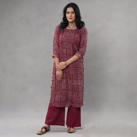 Buy Sanganeri Block Printing Maheshwari Silk Kurta with Palazzo & Dupatta Set Online l iTokri.com
