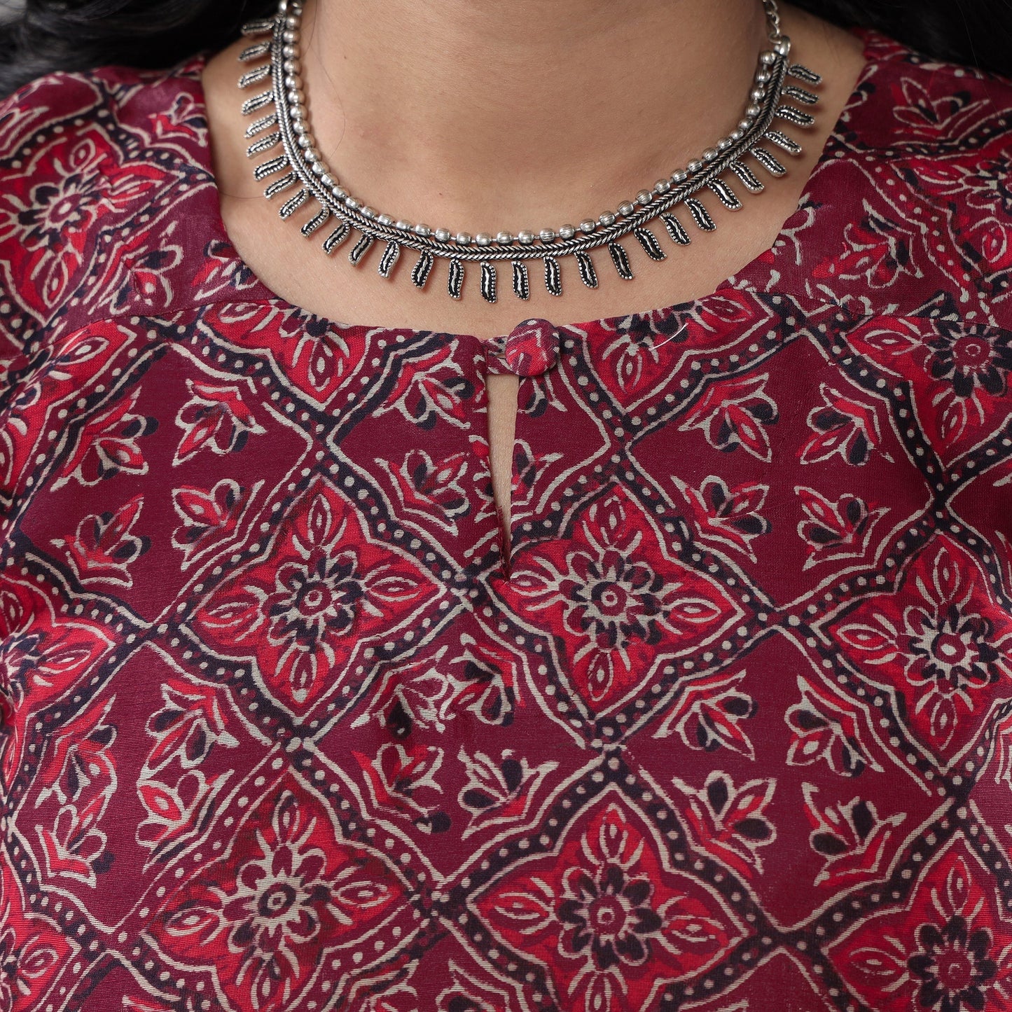 Buy Sanganeri Block Printing Maheshwari Silk Kurta with Palazzo & Dupatta Set Online l iTokri.com