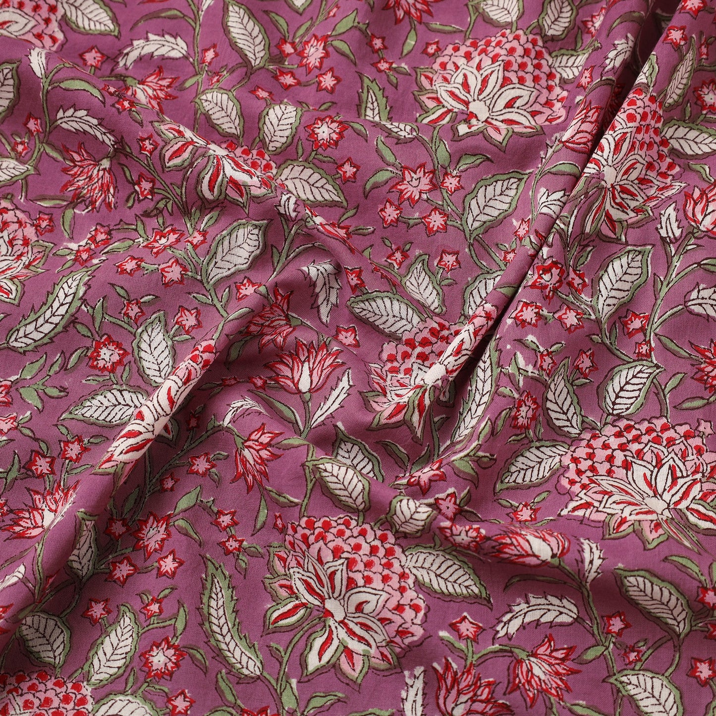  Purple Sanganeri Block Print Cotton Fabric