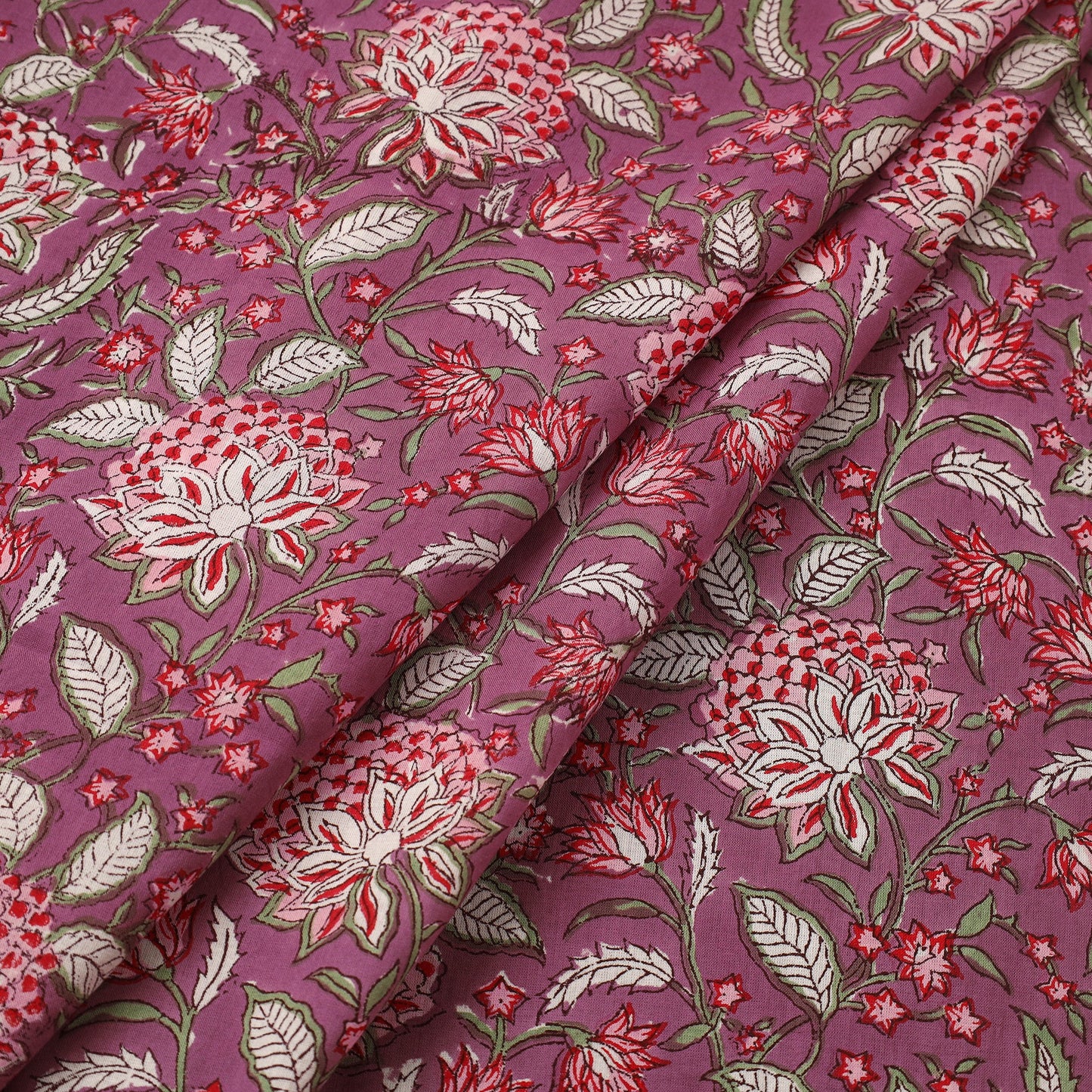  Purple Sanganeri Block Print Cotton Fabric