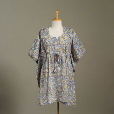 Purple Sanganeri Block Print Cotton Kaftan (Medium) 