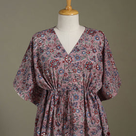 Purple Sanganeri Block Print Cotton Kaftan (Medium) 