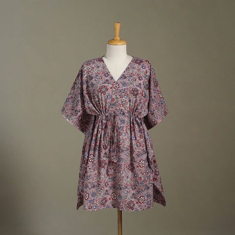 Purple Sanganeri Block Print Cotton Kaftan (Medium) 