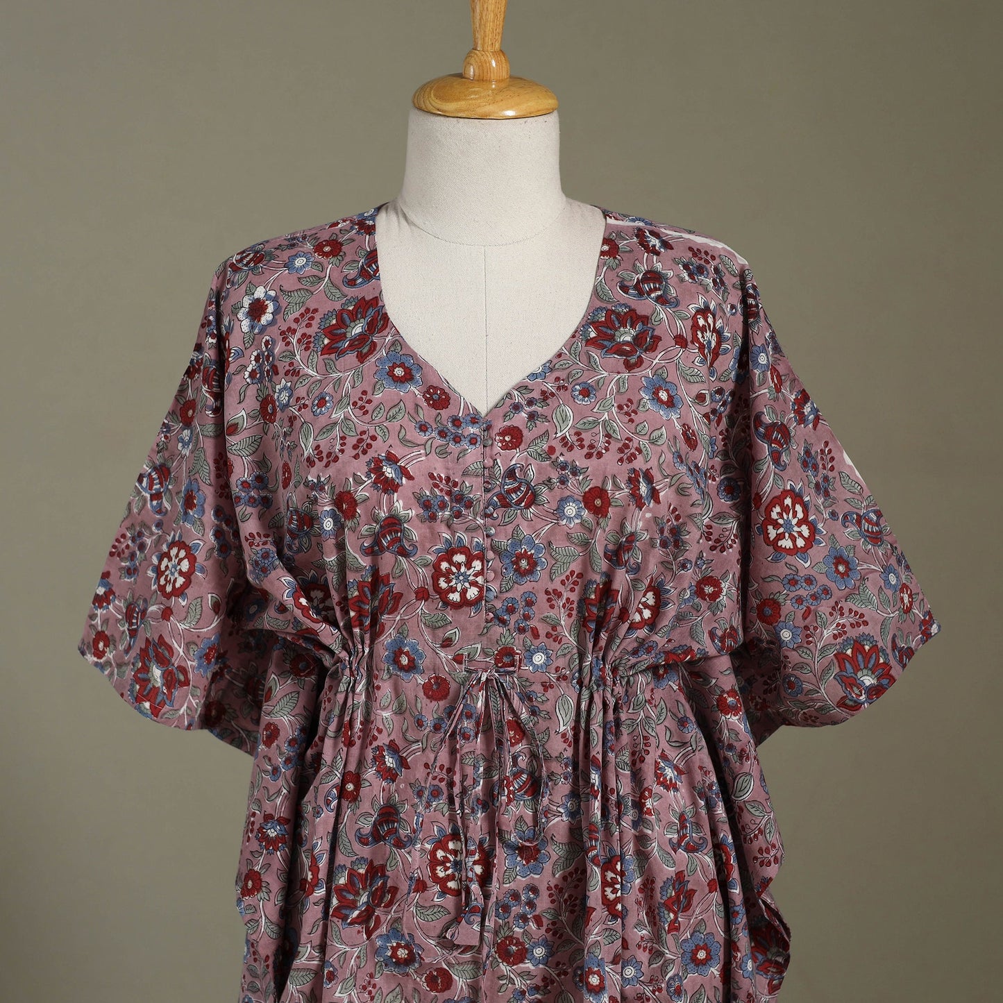 Purple Sanganeri Block Print Cotton Kaftan (Medium) 