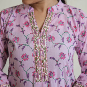 Purple - sanganeri cotton kurta suit set 13 - handcrafted