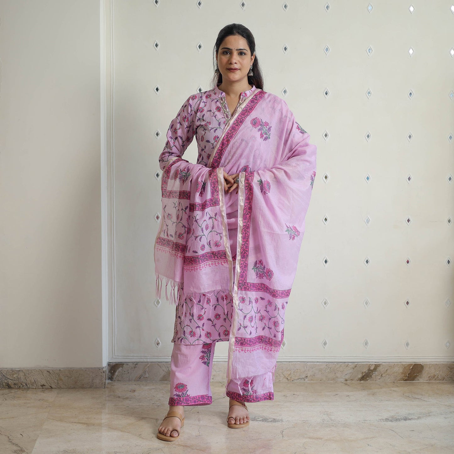 Purple - sanganeri cotton kurta suit set 13 - handcrafted