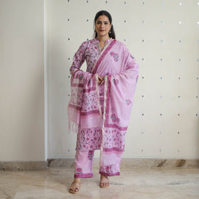 Purple - sanganeri cotton kurta suit set 13 - handcrafted