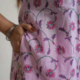 Purple - sanganeri cotton kurta suit set 13 - handcrafted