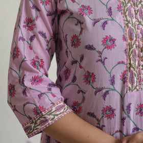 Purple - sanganeri cotton kurta suit set 13 - handcrafted