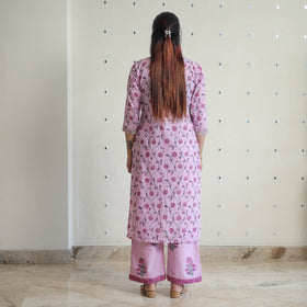 Purple - sanganeri cotton kurta suit set 13 - handcrafted