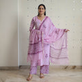 Purple - Sanganeri Block Print Cotton Kurta Suit Set 16