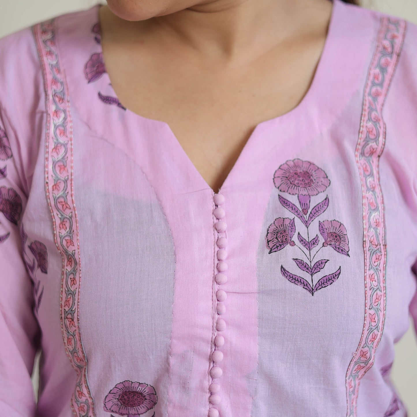 Purple - Sanganeri Block Print Cotton Kurta Suit Set 16