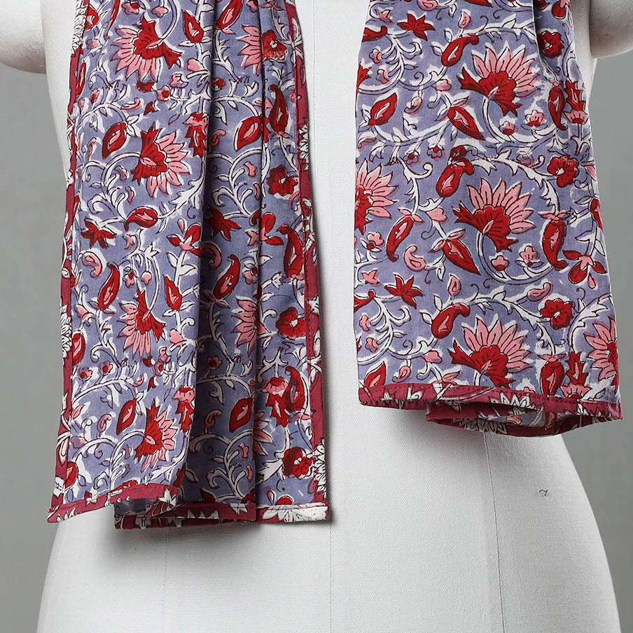 Purple - sanganeri cotton stole 25 - handcrafted