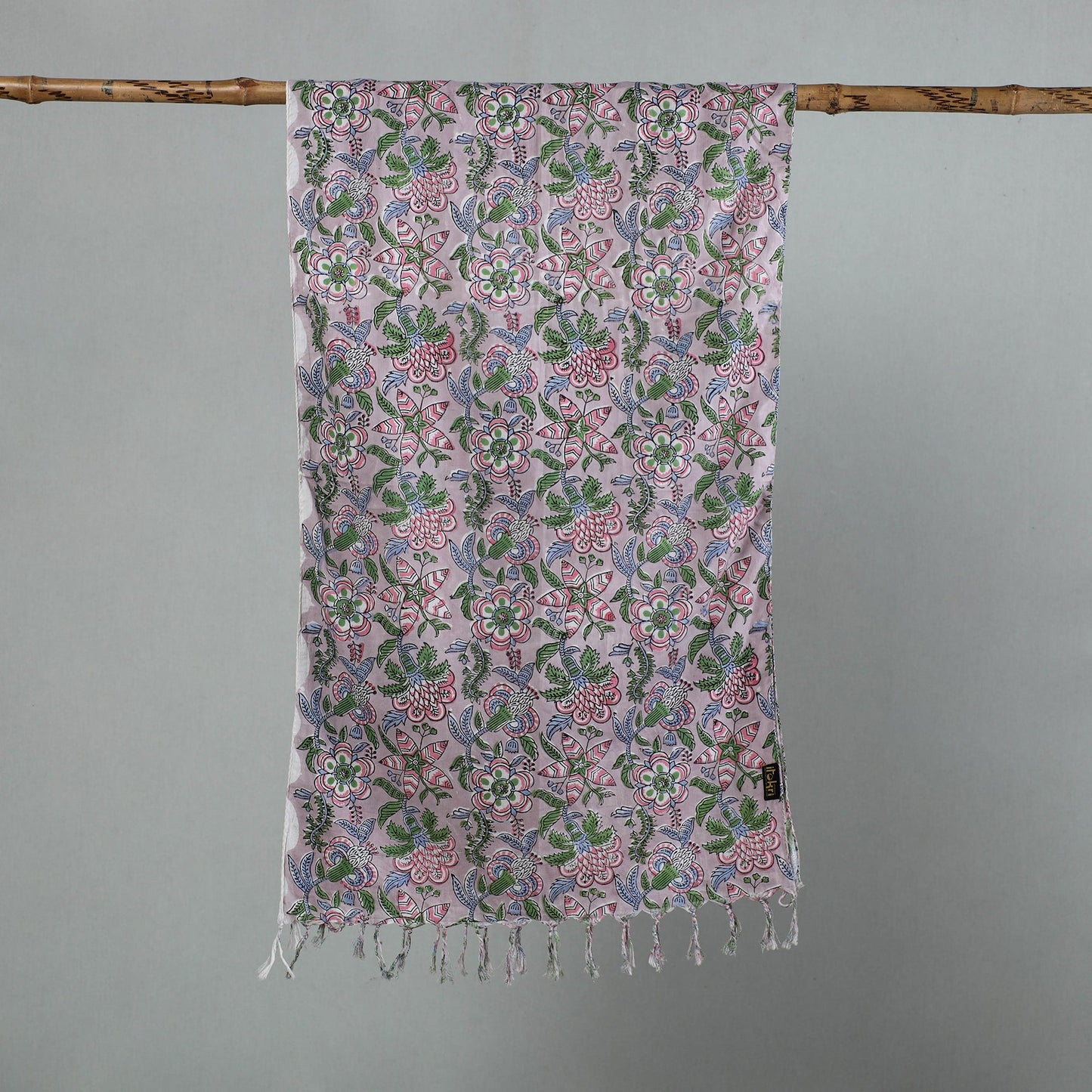 Buy Purple Sanganeri Block Print Cotton Stole with Tassels Online