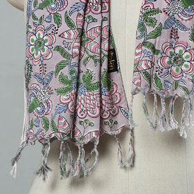 Buy Purple Sanganeri Block Print Cotton Stole with Tassels Online