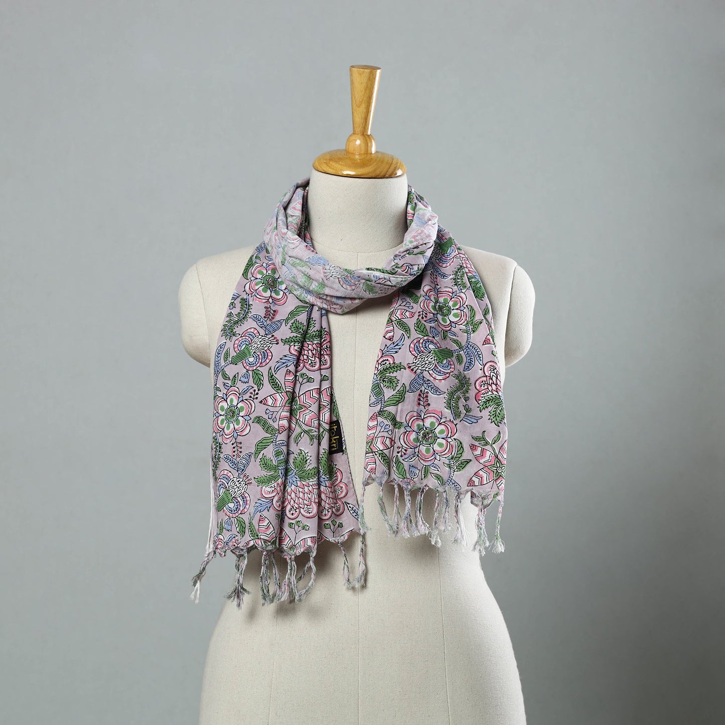 Buy Purple Sanganeri Block Print Cotton Stole with Tassels Online