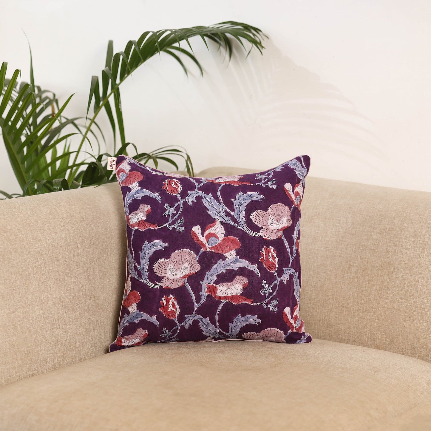 Purple - sanganeri cushion cover 01 - handcrafted