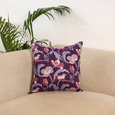 Purple - sanganeri cushion cover 01 - handcrafted