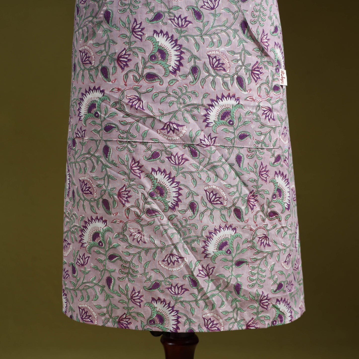 Purple - sanganeri hand block print apron with pocket 20