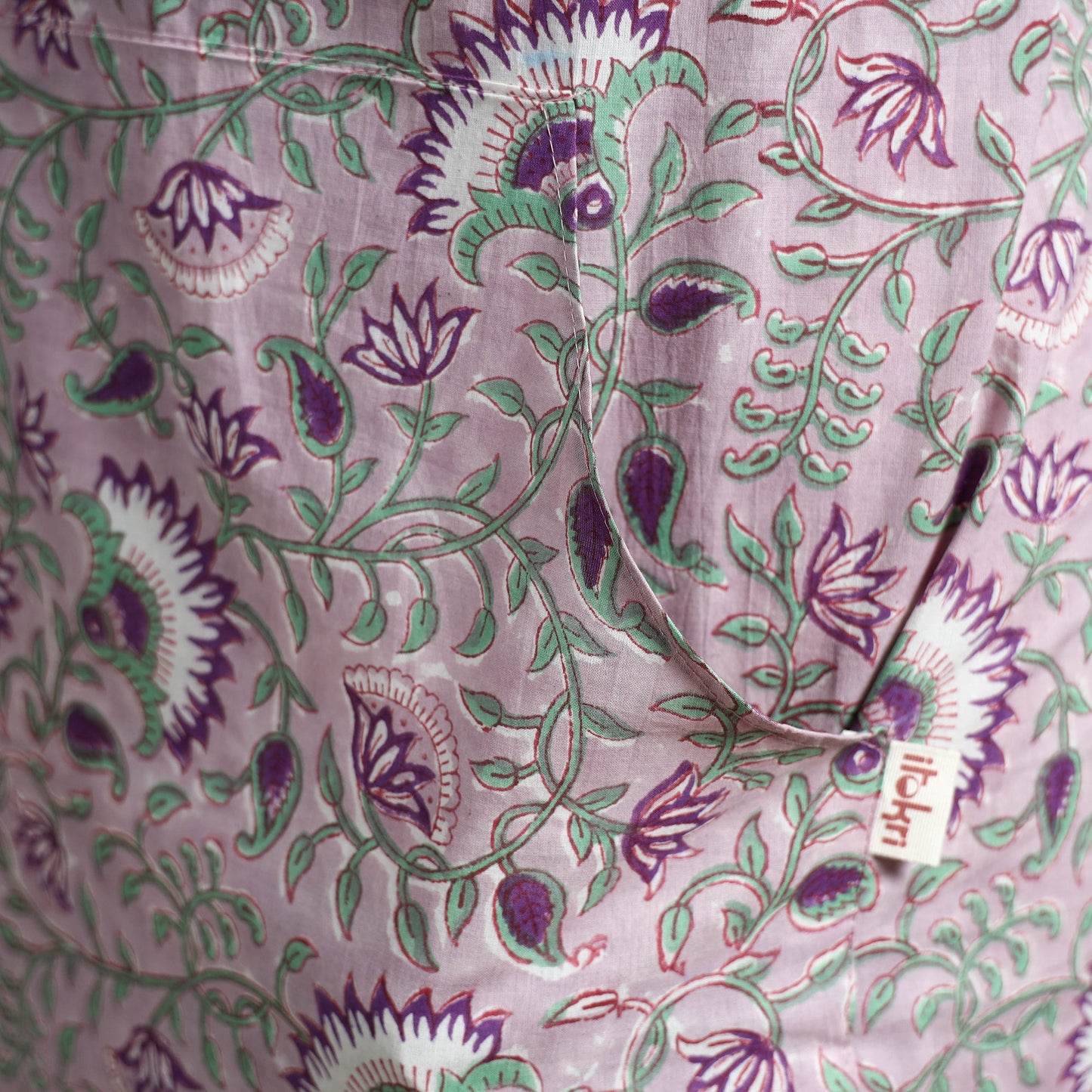 Purple - sanganeri hand block print apron with pocket 20