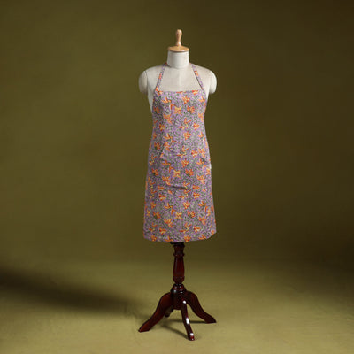 Purple - sanganeri hand block print apron with pocket 29