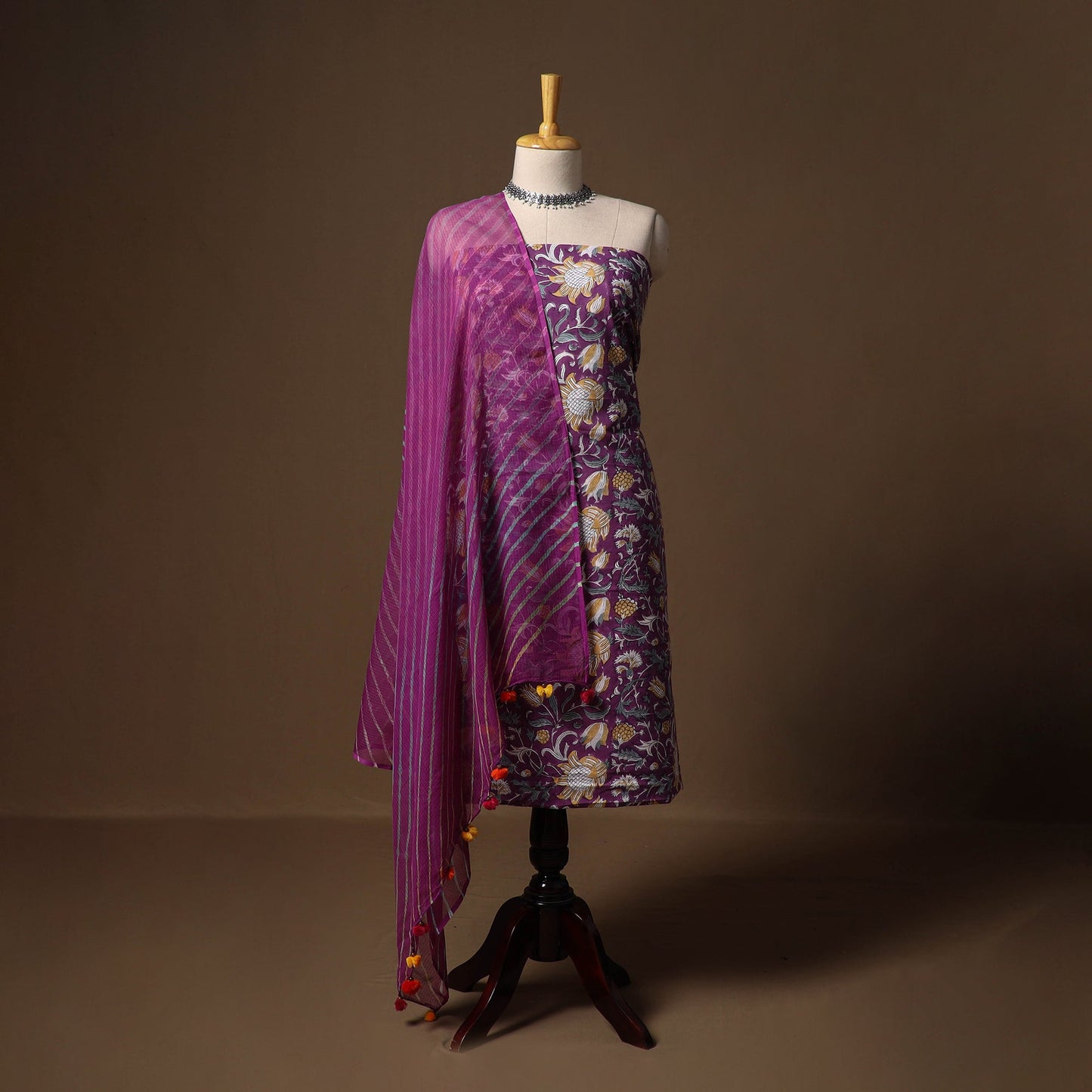 Purple - sanganeri hand block print cotton 2pc unstitched
