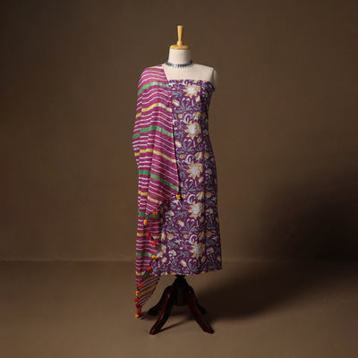 Purple - sanganeri hand block print cotton 2pc unstitched