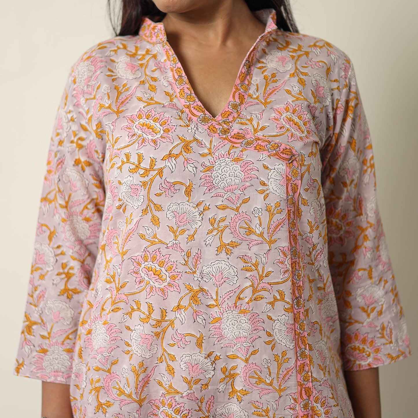  Sanganeri Block Printed Cotton Kurta with Palazzo & Dupatta Set 02 